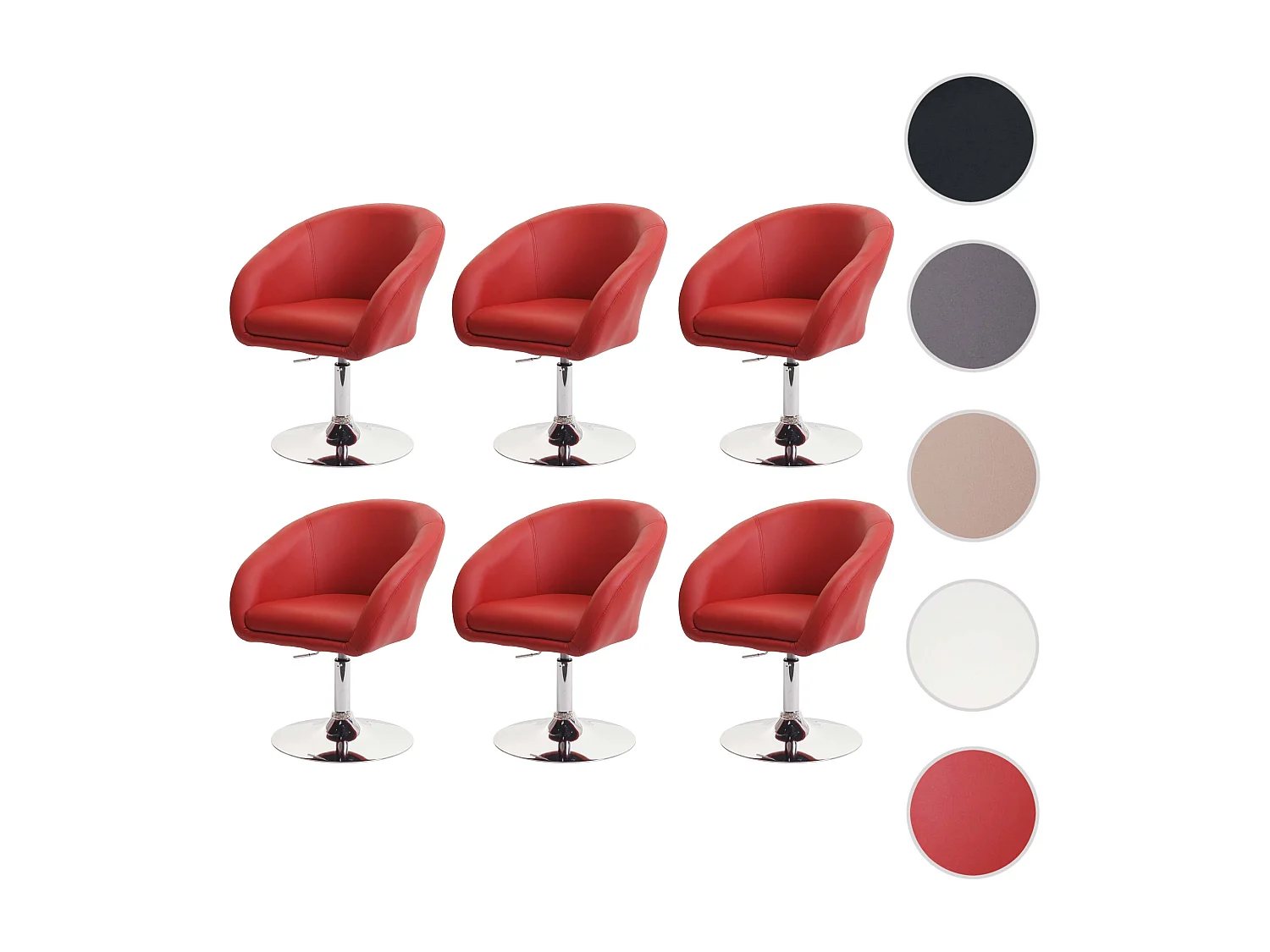 Chaise de salle à manger MCW-F19 (lot de 6),  similicuir rouge