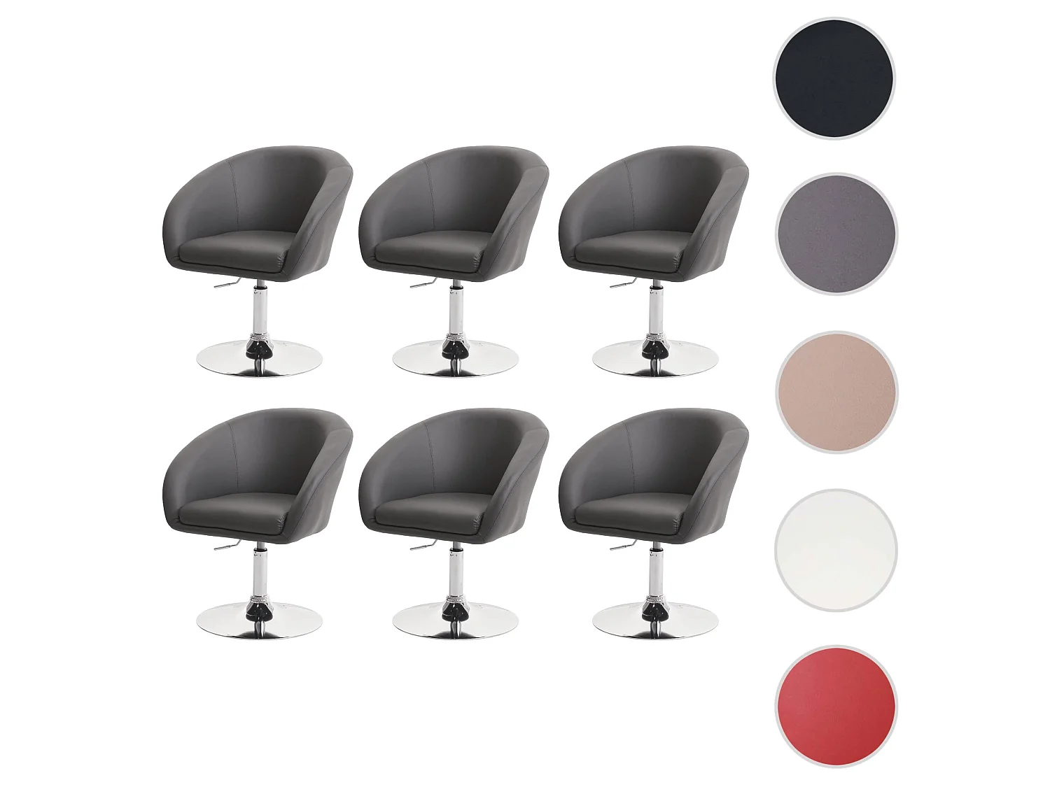 Eetkamerstoel MCW-F19 (set van 6),  grijs kunstleer