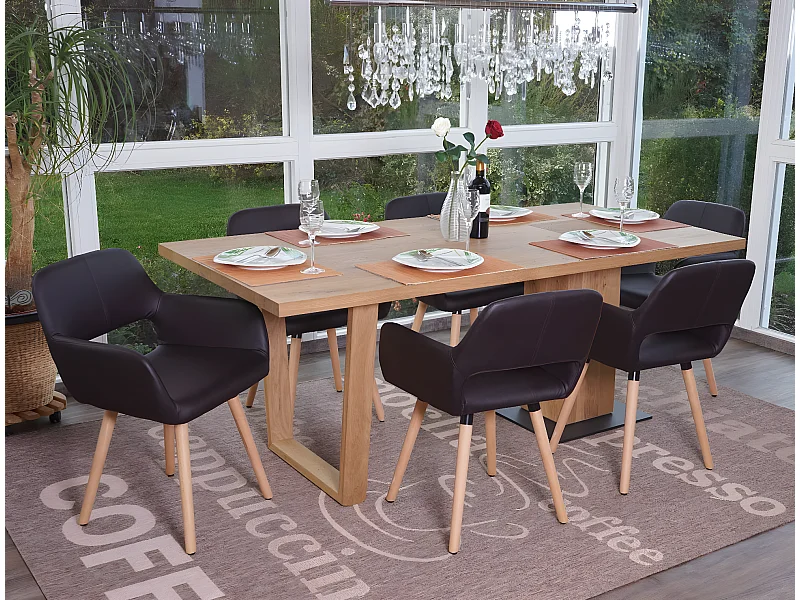 Silla de comedor MCW-A50 II (juego de 6),  polipiel, marrón, patas claras