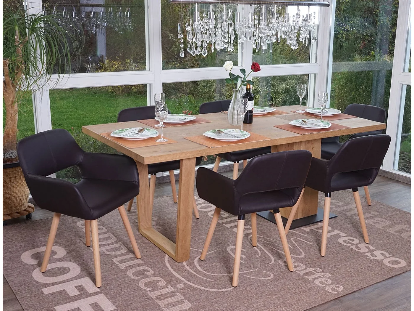 Krzesło do jadalni MCW-A50 II (zestaw 6 sztuk),  imitacja skóry, brązowe, jasne nogi