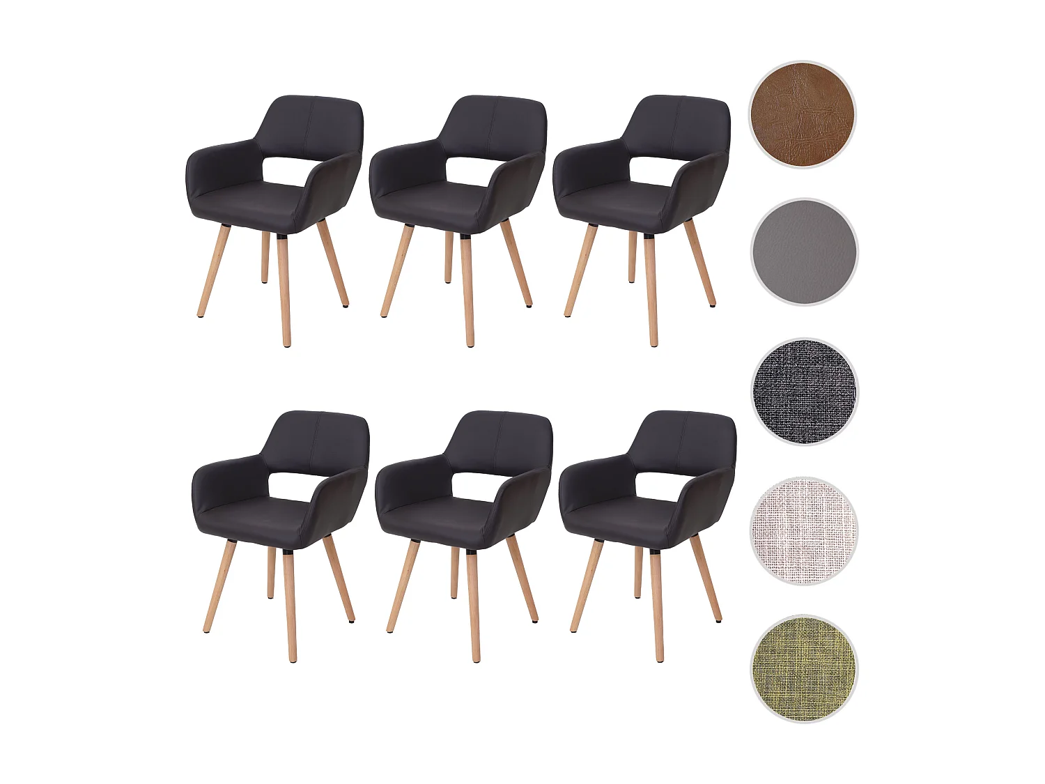 Krzesło do jadalni MCW-A50 II (zestaw 6 sztuk),  imitacja skóry, brązowe, jasne nogi