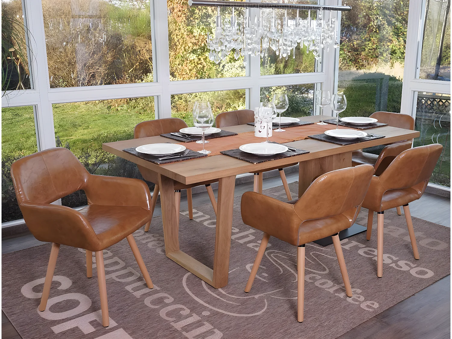 Eetkamerstoel MCW-A50 II (set van 6),  kunstleer, imitatiesuède, lichtgekleurde poten