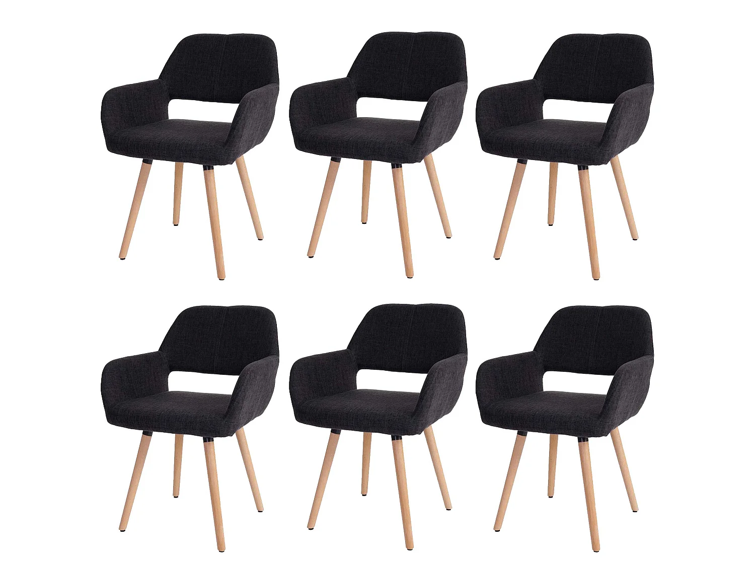 Set 6x sedie sala da pranzo soggiorno cucina MCW-A50 II design retro legno tessuto grigio scuro