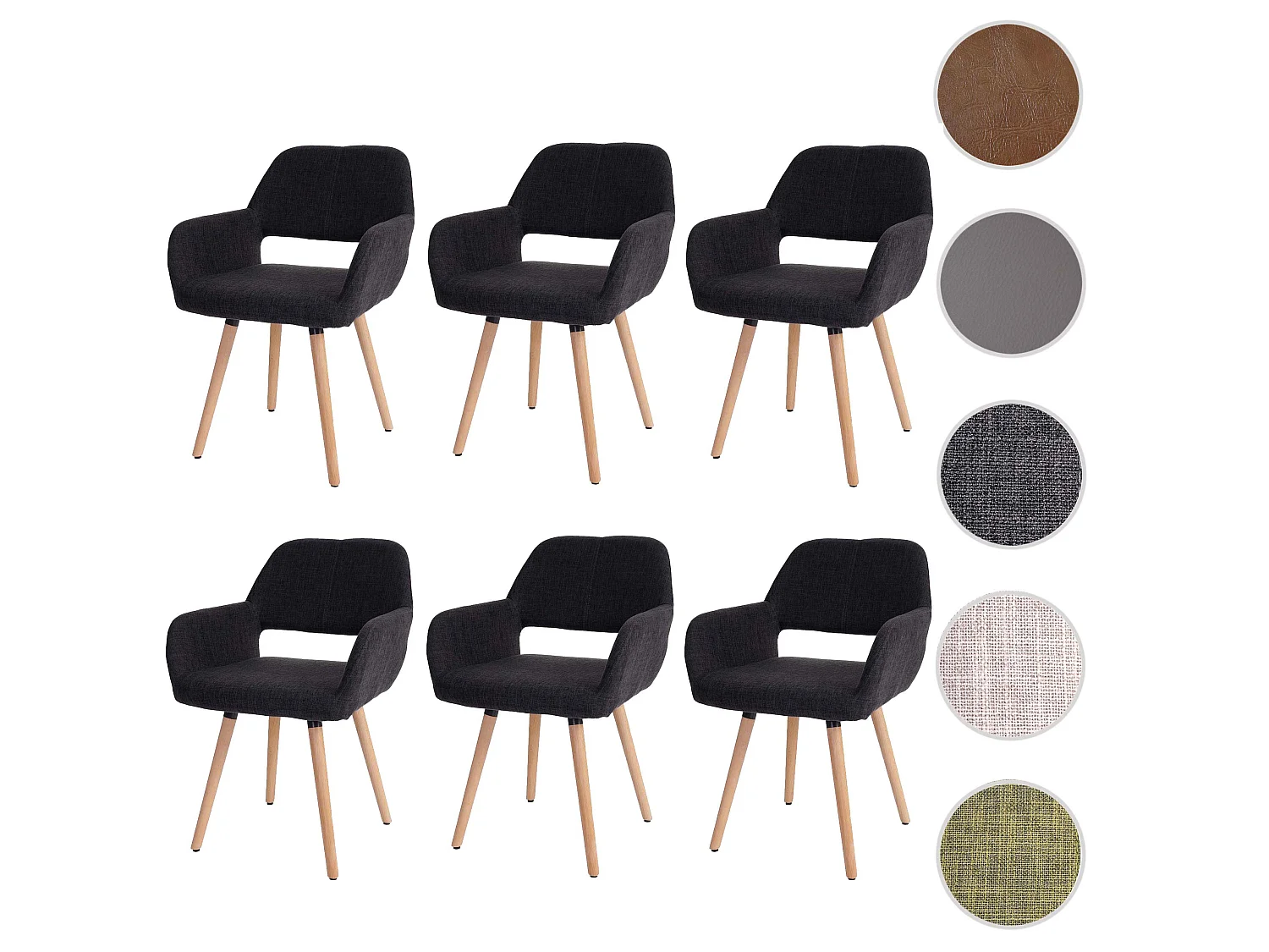Esszimmerstuhl MCW-A50 II (6er-Set), Textil, dunkelgrau, helle Beine