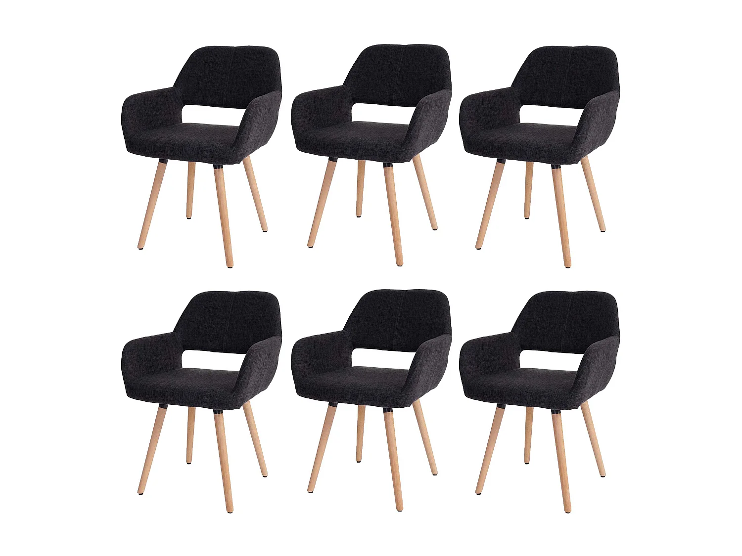 Silla de comedor MCW-A50 II (juego de 6),  textil, gris oscuro, patas claras