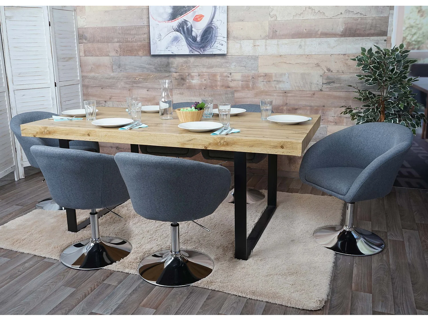 Esszimmerstuhl MCW-F19 (6er-Set), Stoff/Textil dunkelgrau