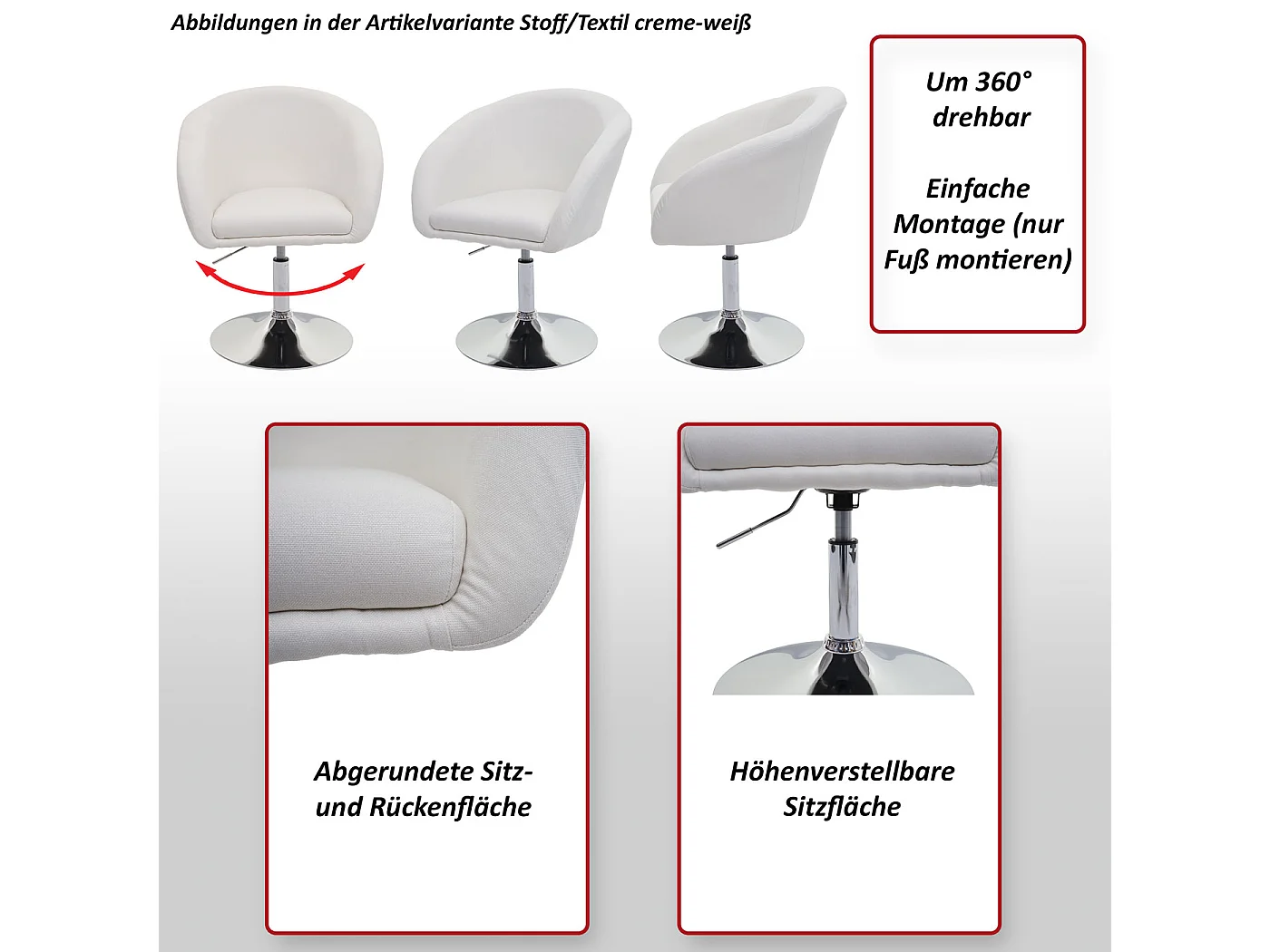 Esszimmerstuhl MCW-F19 (6er-Set), Stoff/Textil dunkelgrau