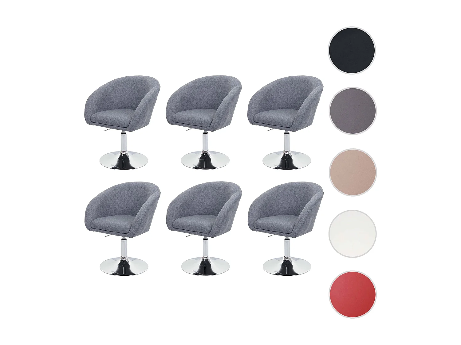 Eetkamerstoel MCW-F19 (set van 6),  stof/textiel donkergrijs