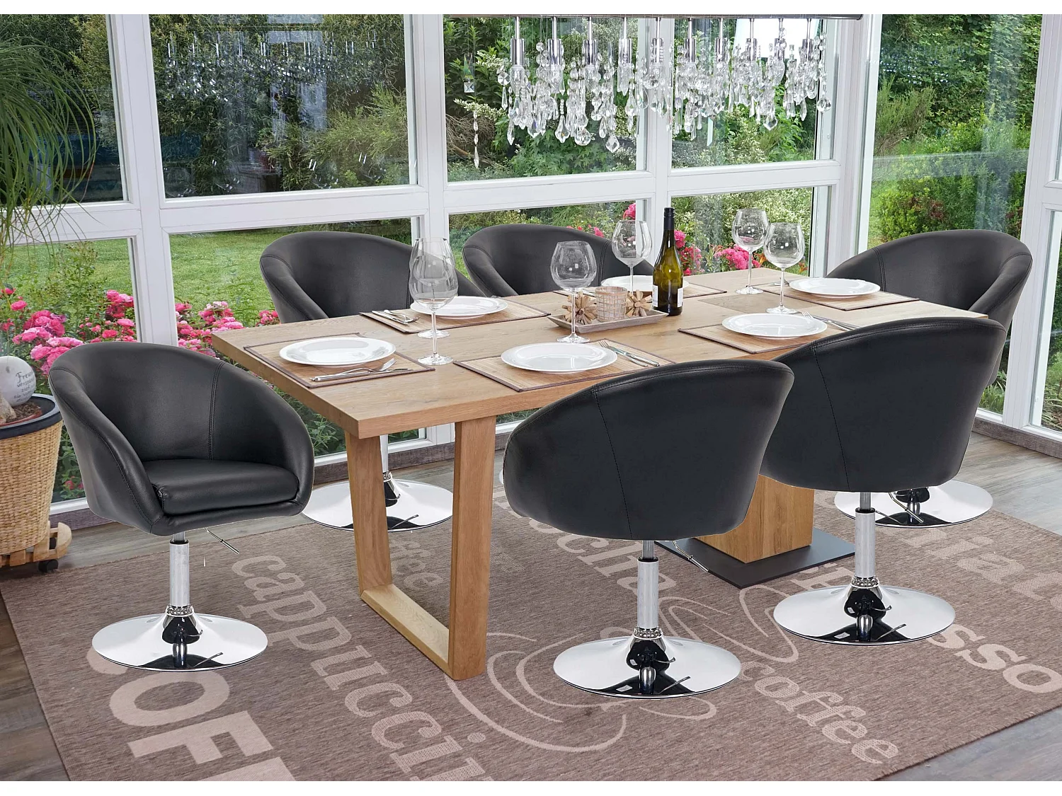 Eetkamerstoel MCW-F19 (set van 6),  kunstleer zwart