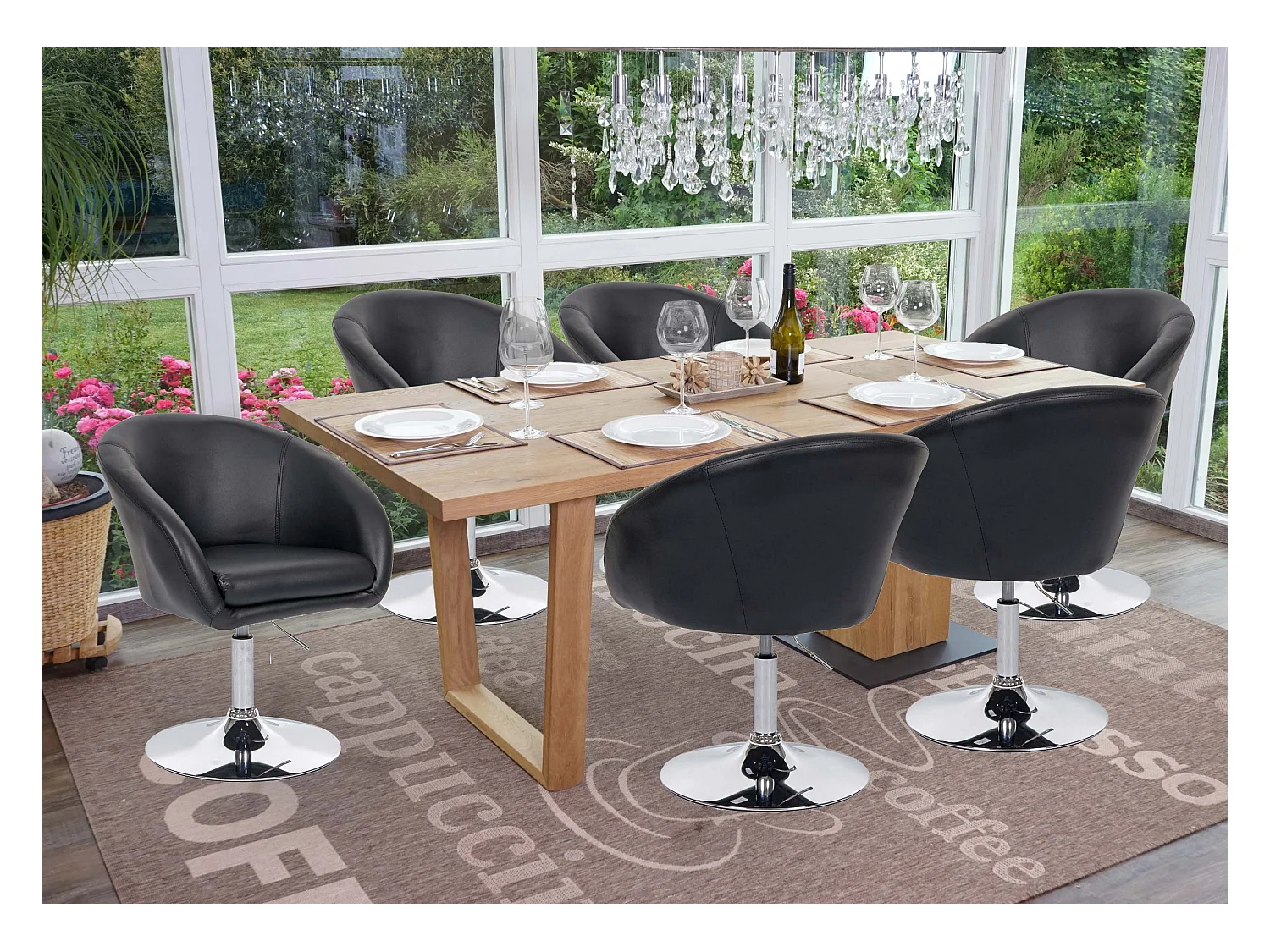 Chaise de salle à manger MCW-F19 (lot de 6),  similicuir noir