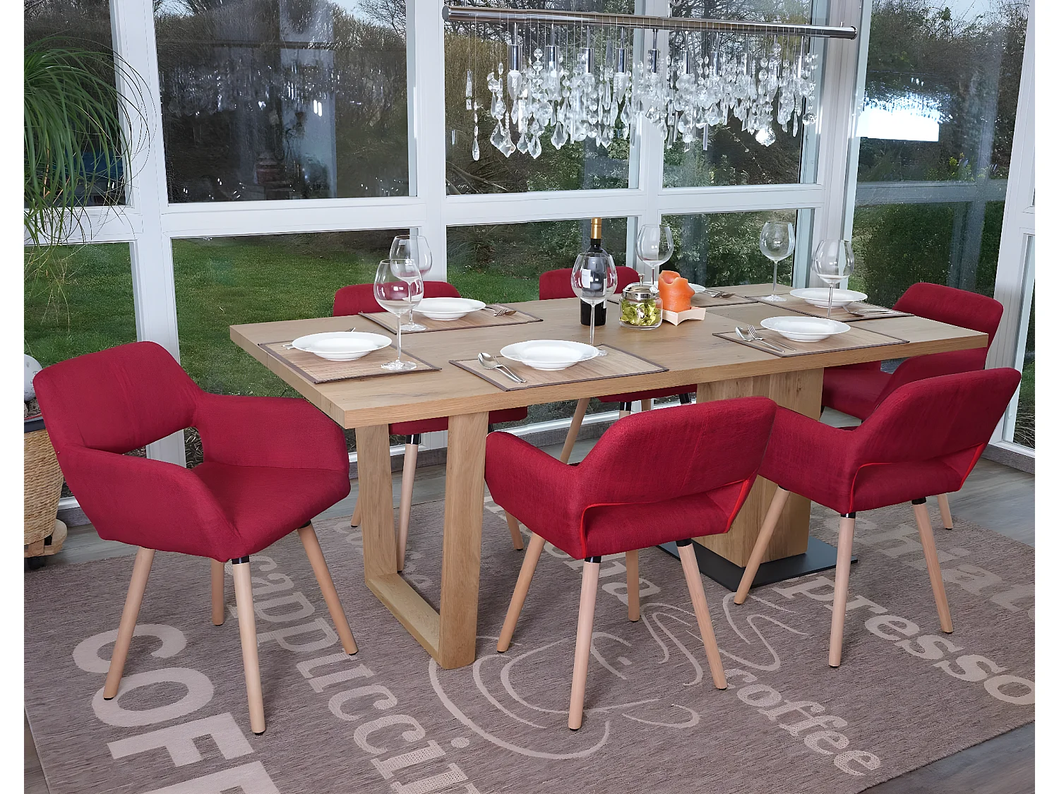 Chaise de salle à manger MCW-A50 II (lot de 6),  tissu, rouge pourpre