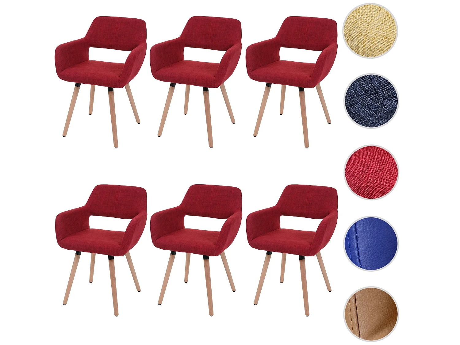 Chaise de salle à manger MCW-A50 II (lot de 6),  tissu, rouge pourpre