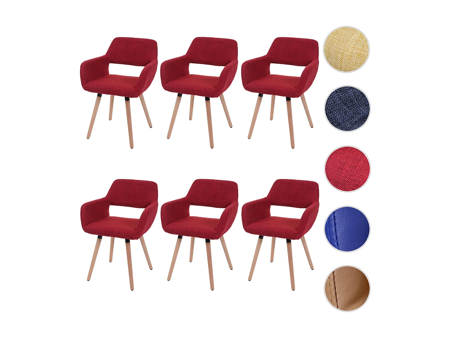 Chaise de salle à manger MCW-A50 II (lot de 6),  tissu, rouge pourpre