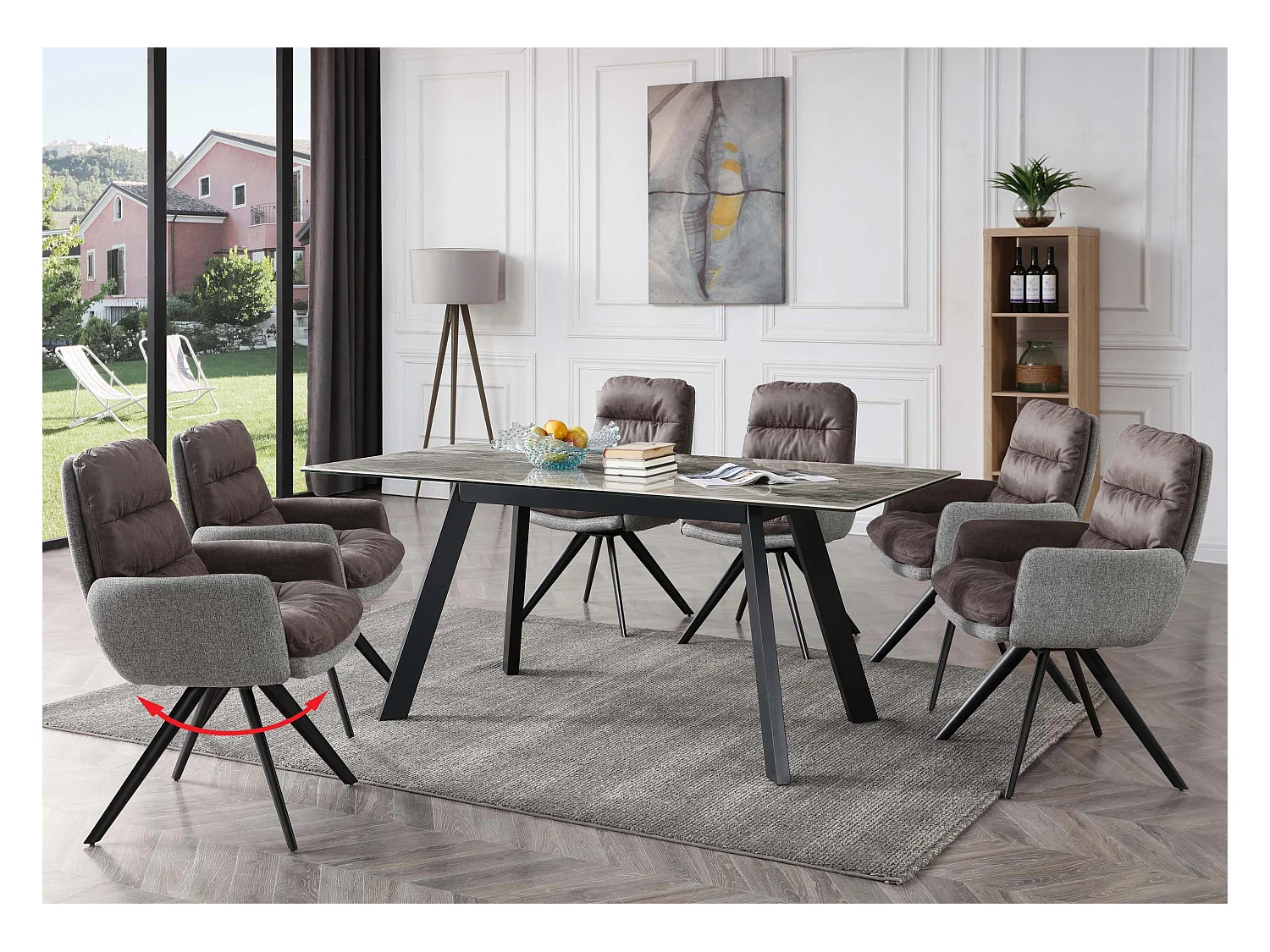 Chaise de salle à manger MCW-G66 (lot de 6),  gris clair-gris, avec accoudoirs