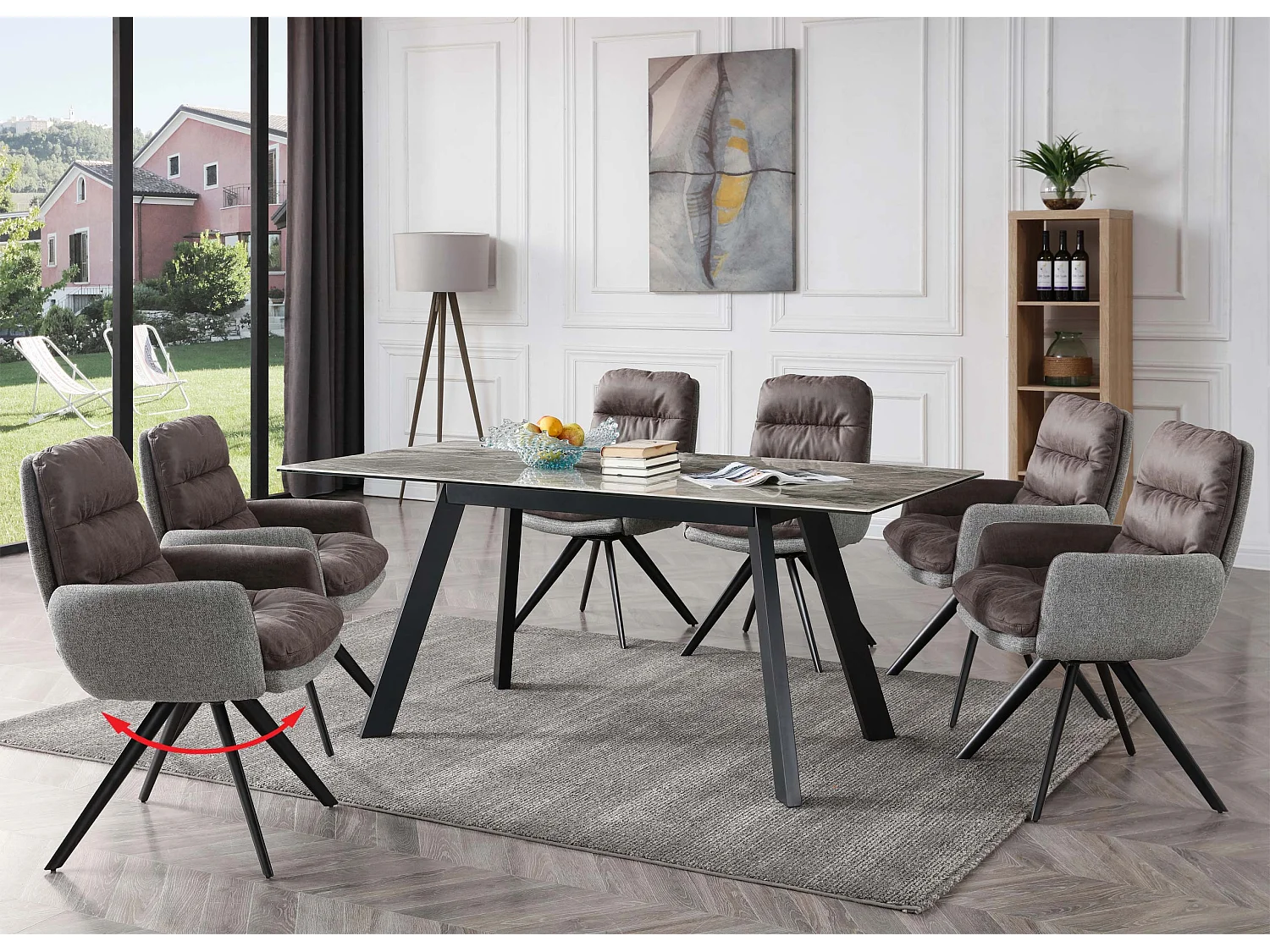 Chaise de salle à manger MCW-G66 (lot de 6),  gris clair-gris, avec accoudoirs