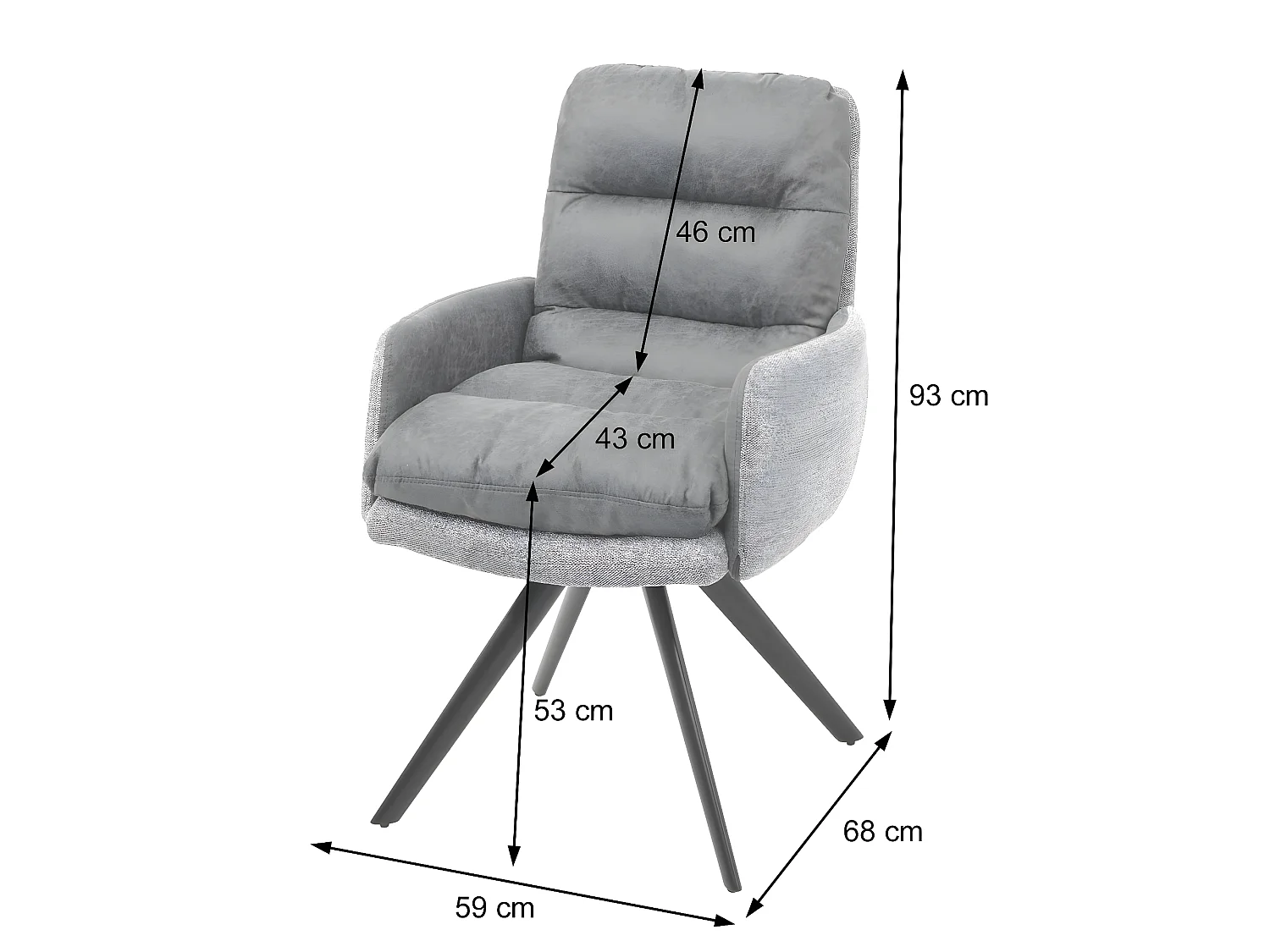 Chaise de salle à manger MCW-G66 (lot de 6),  gris clair-gris, avec accoudoirs