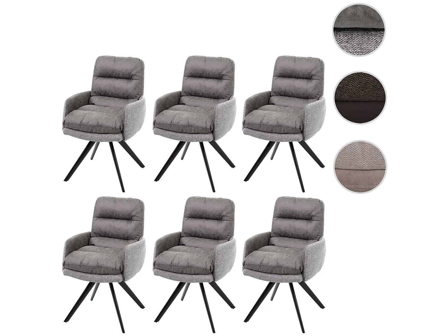 Chaise de salle à manger MCW-G66 (lot de 6),  gris clair-gris, avec accoudoirs