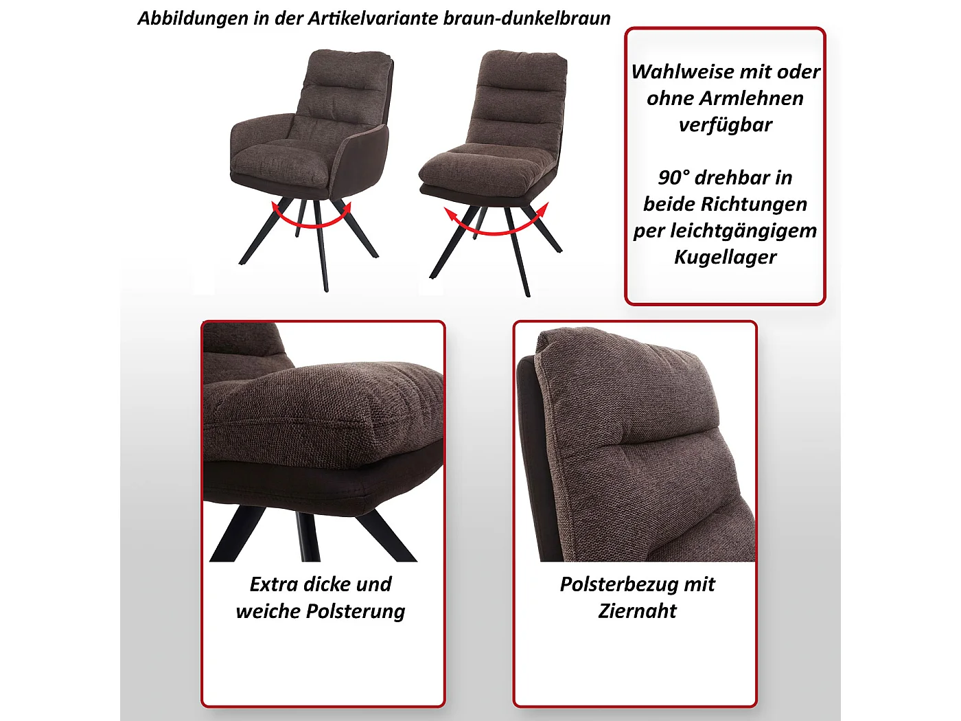 Chaise de salle à manger MCW-G66 (lot de 6),  gris clair-gris, avec accoudoirs