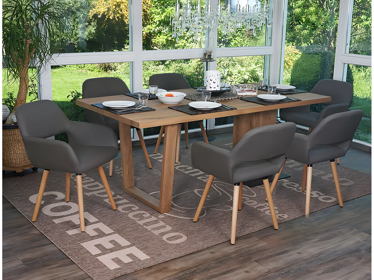 Esszimmerstuhl MCW-A50 II (6er-Set), Kunstleder, grau, helle Beine