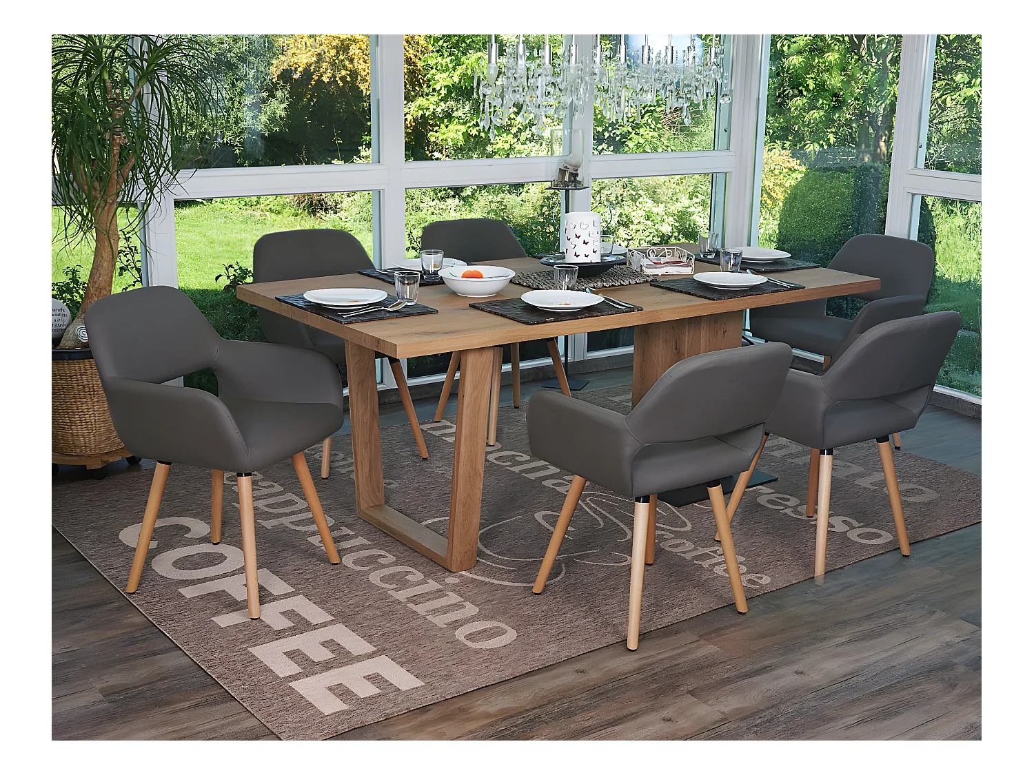 Chaise de salle à manger MCW-A50 II (lot de 6),  similicuir, gris