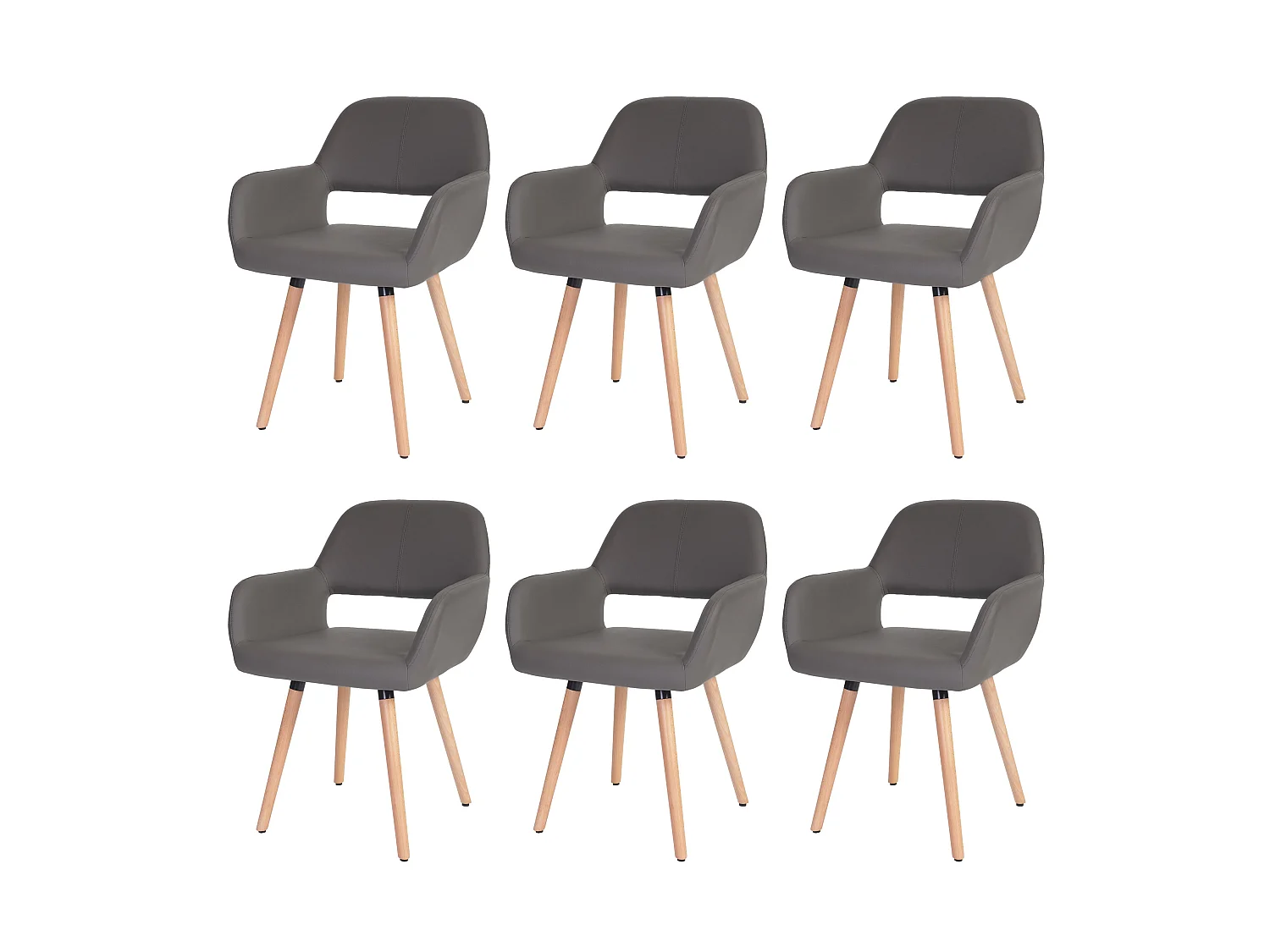 Set 6x sedie sala da pranzo soggiorno cucina MCW-A50 II design retro legno ecopelle grigio