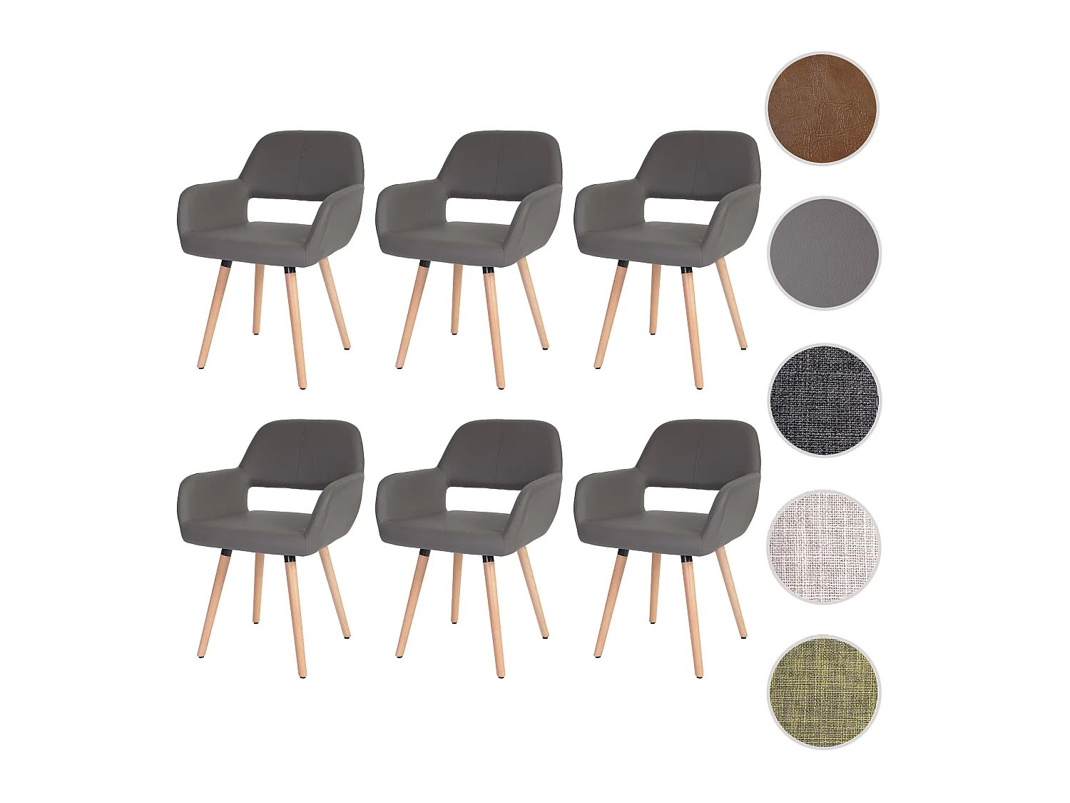 Set 6x sedie sala da pranzo soggiorno cucina MCW-A50 II design retro legno ecopelle grigio