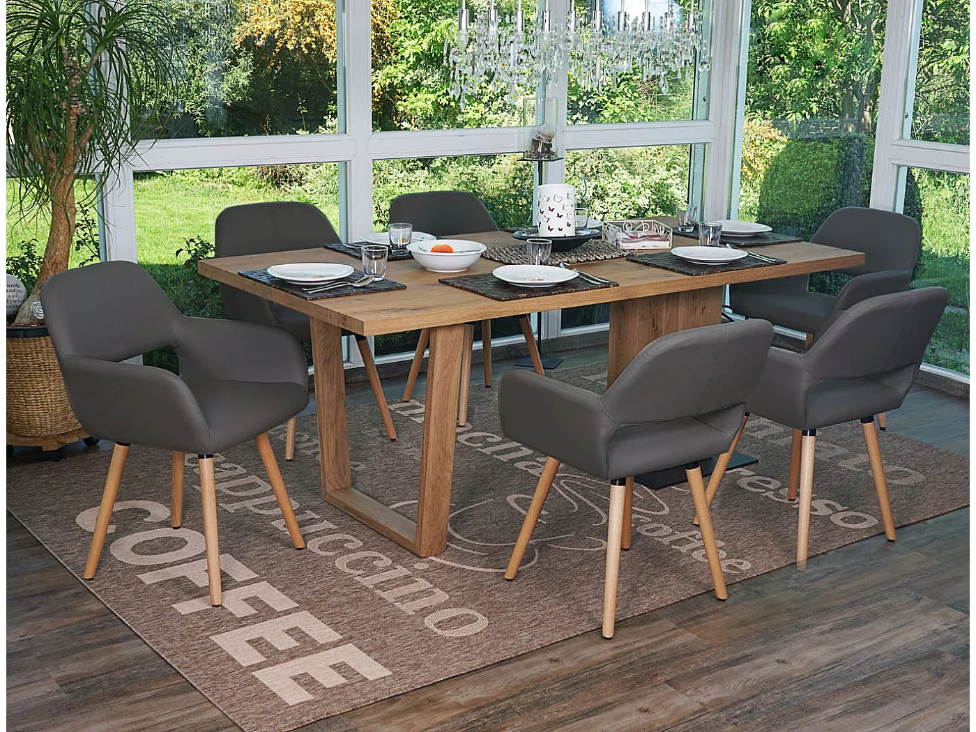 Esszimmerstuhl MCW-A50 II (6er-Set), Kunstleder, grau, helle Beine