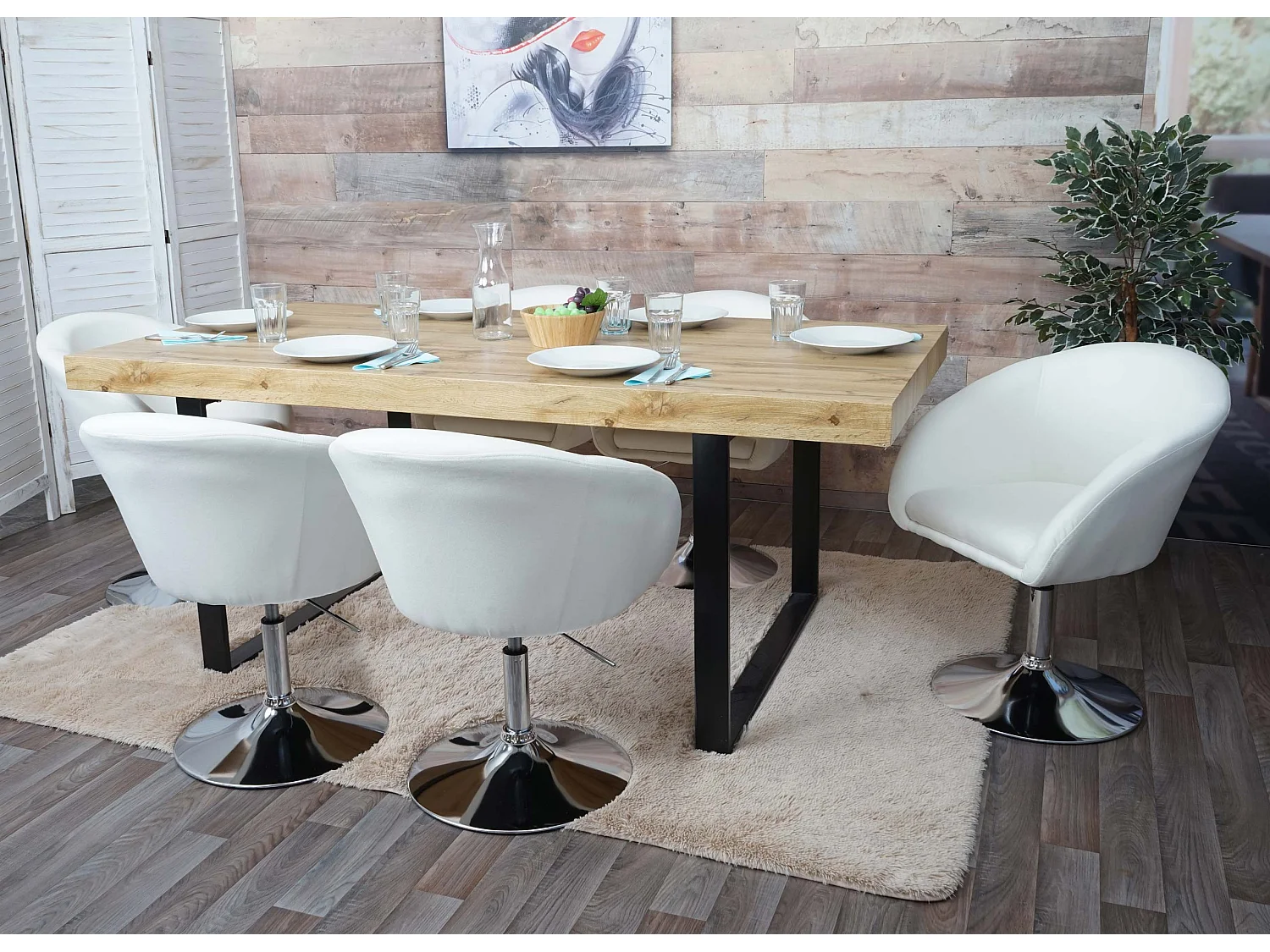 MCW-F19 eetkamerstoel (set van 6),  stof/textiel crème-wit