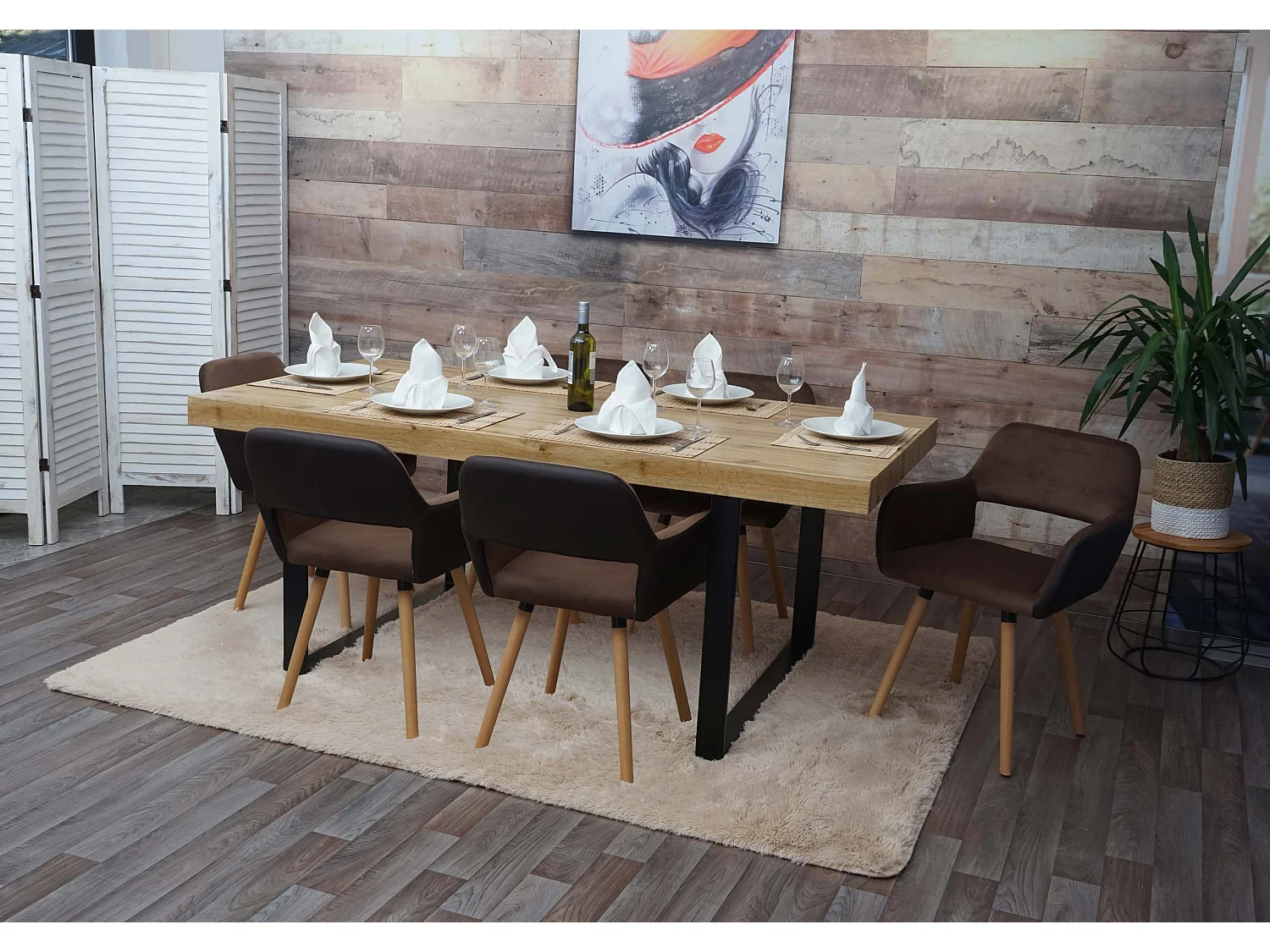 Eetkamerstoel MCW-A50 II (set van 6),  kunstleer/stof, lichtbruin, lichtgekleurde poten