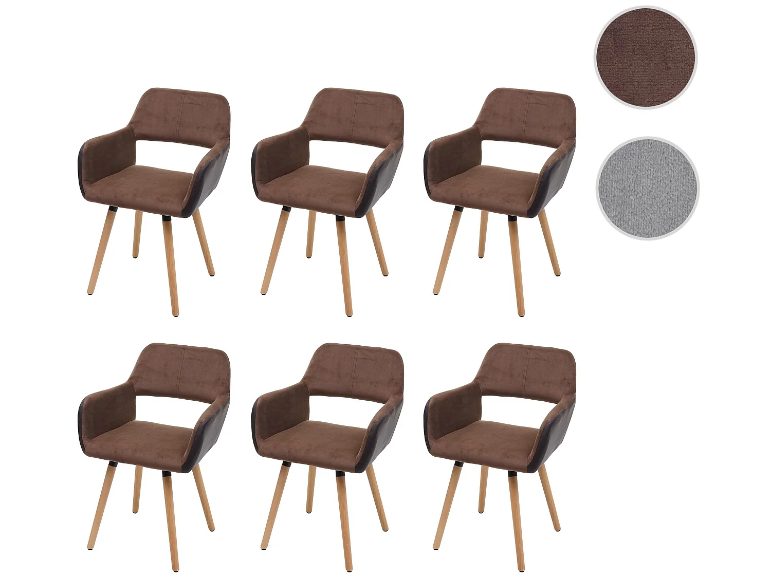 Eetkamerstoel MCW-A50 II (set van 6),  kunstleer/stof, lichtbruin, lichtgekleurde poten