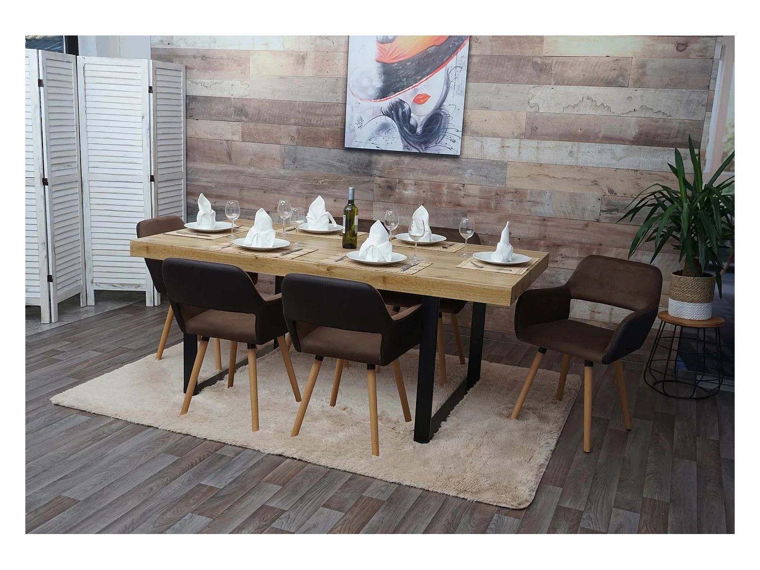 Chaise de salle à manger MCW-A50 II (lot de 6),  similicuir/tissu, marron clair, pieds clairs
