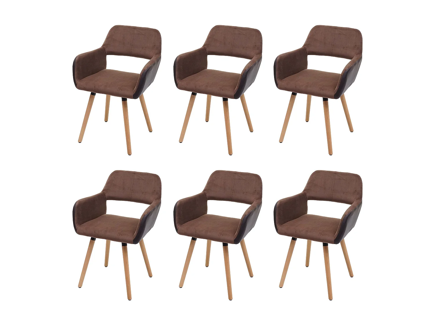 Chaise de salle à manger MCW-A50 II (lot de 6),  similicuir/tissu, marron clair, pieds clairs