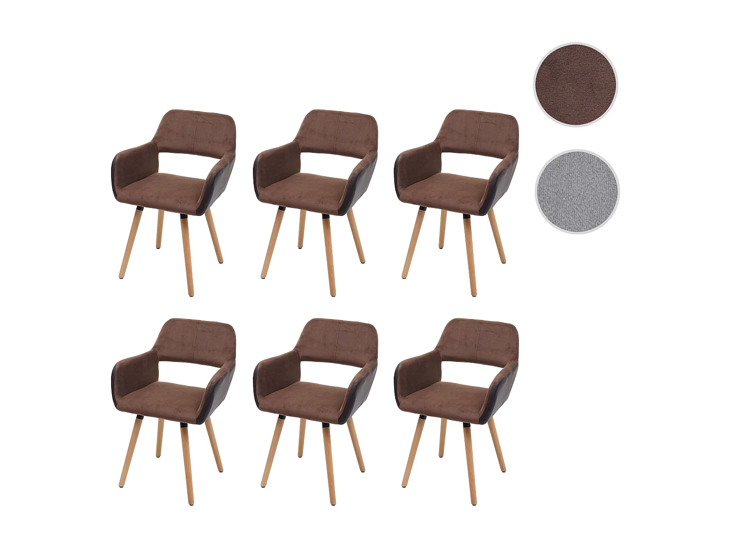 Chaise de salle à manger MCW-A50 II (lot de 6),  similicuir/tissu, marron clair, pieds clairs