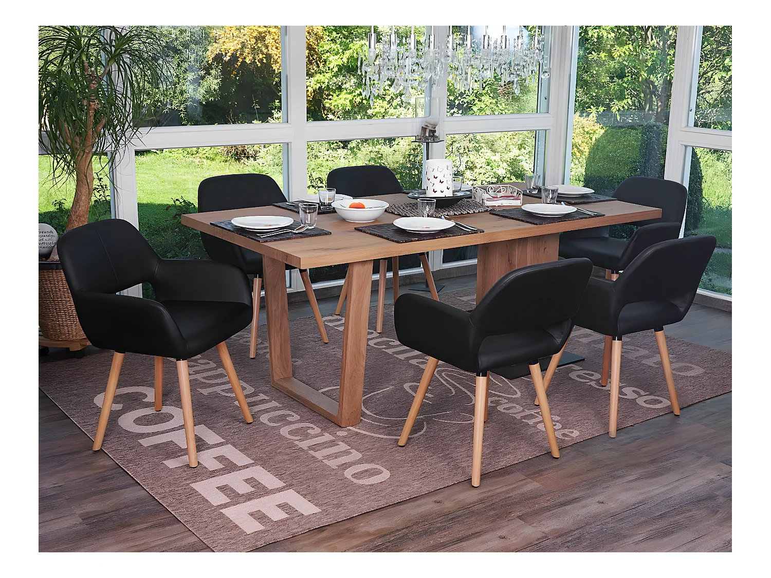 Esszimmerstuhl MCW-A50 II (6er-Set), Kunstleder, schwarz, helle Beine