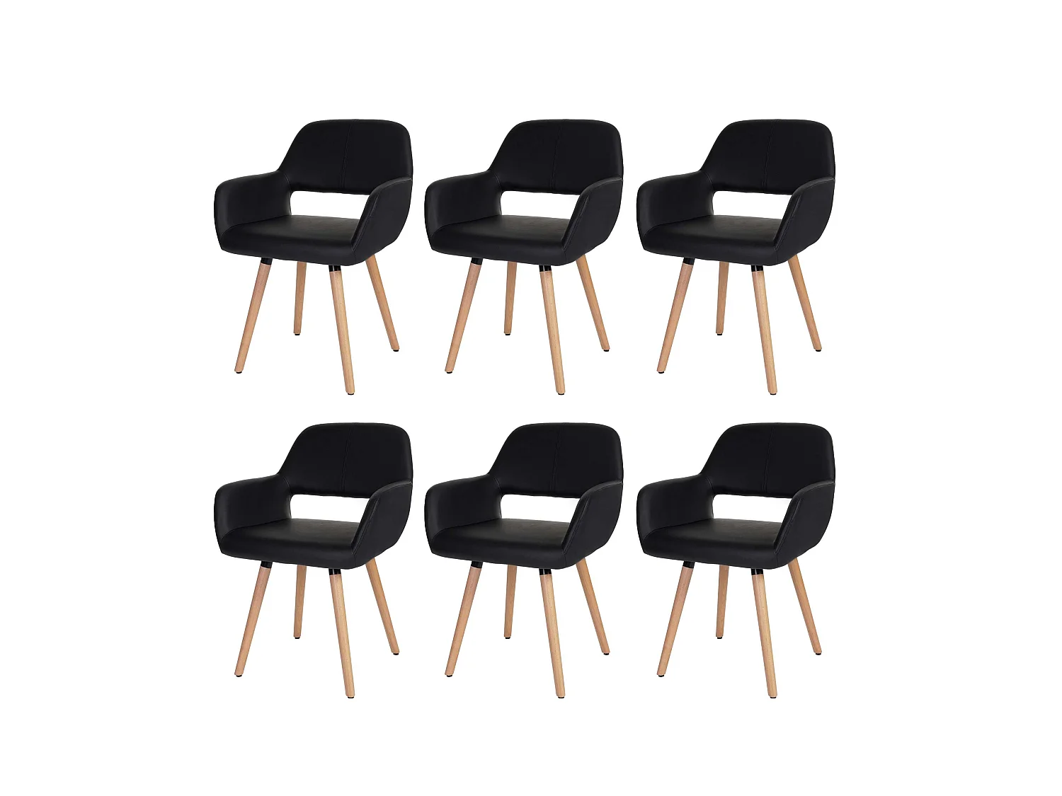 Krzesło do jadalni MCW-A50 II (zestaw 6 sztuk),  sztuczna skóra, czarne, jasne nogi