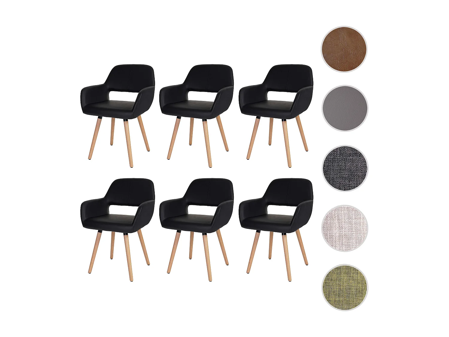 Krzesło do jadalni MCW-A50 II (zestaw 6 sztuk),  sztuczna skóra, czarne, jasne nogi