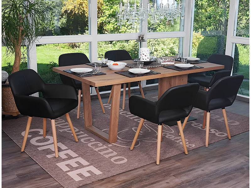 Set 6x sedie sala da pranzo soggiorno cucina MCW-A50 II design retro legno ecopelle nero