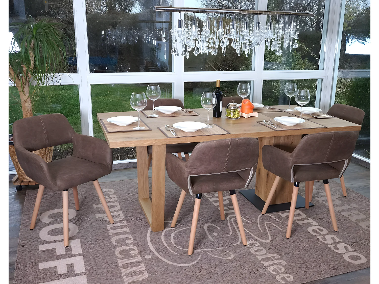 Silla de comedor MCW-A50 II (juego de 6),  textil, vintage marrón, patas claras