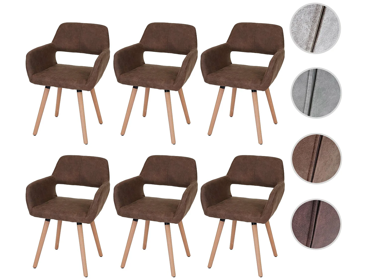 Silla de comedor MCW-A50 II (juego de 6),  textil, vintage marrón, patas claras