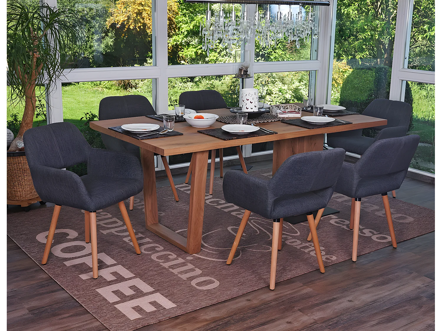 Silla de comedor MCW-A50 II (juego de 6),  textil, gris, patas claras