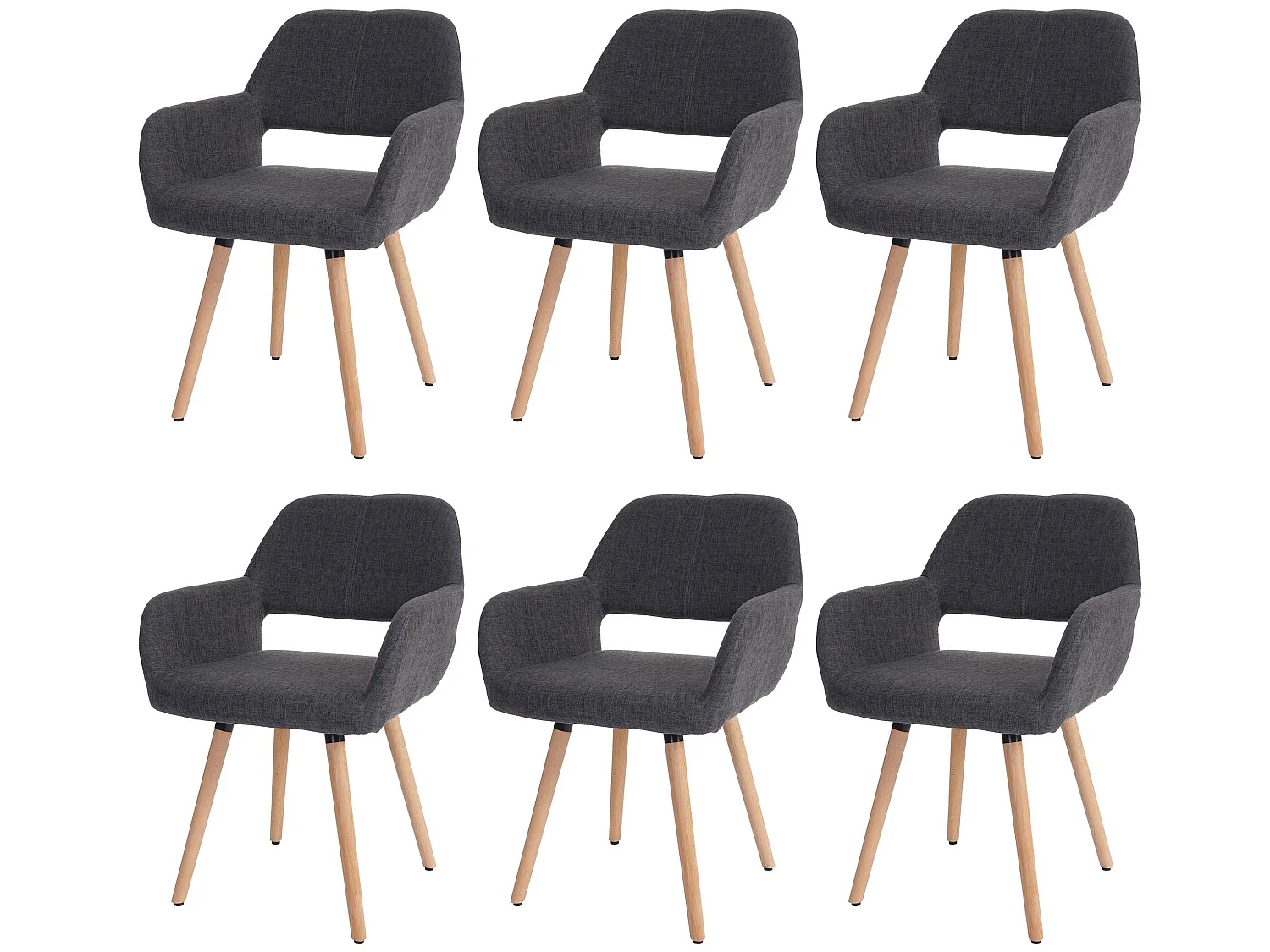 Silla de comedor MCW-A50 II (juego de 6),  textil, gris, patas claras