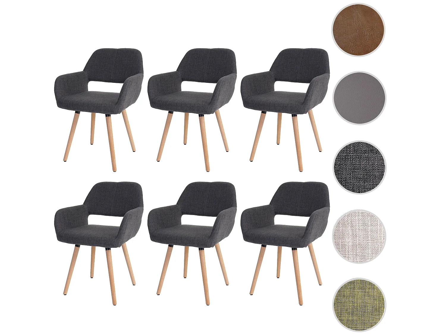 Silla de comedor MCW-A50 II (juego de 6),  textil, gris, patas claras