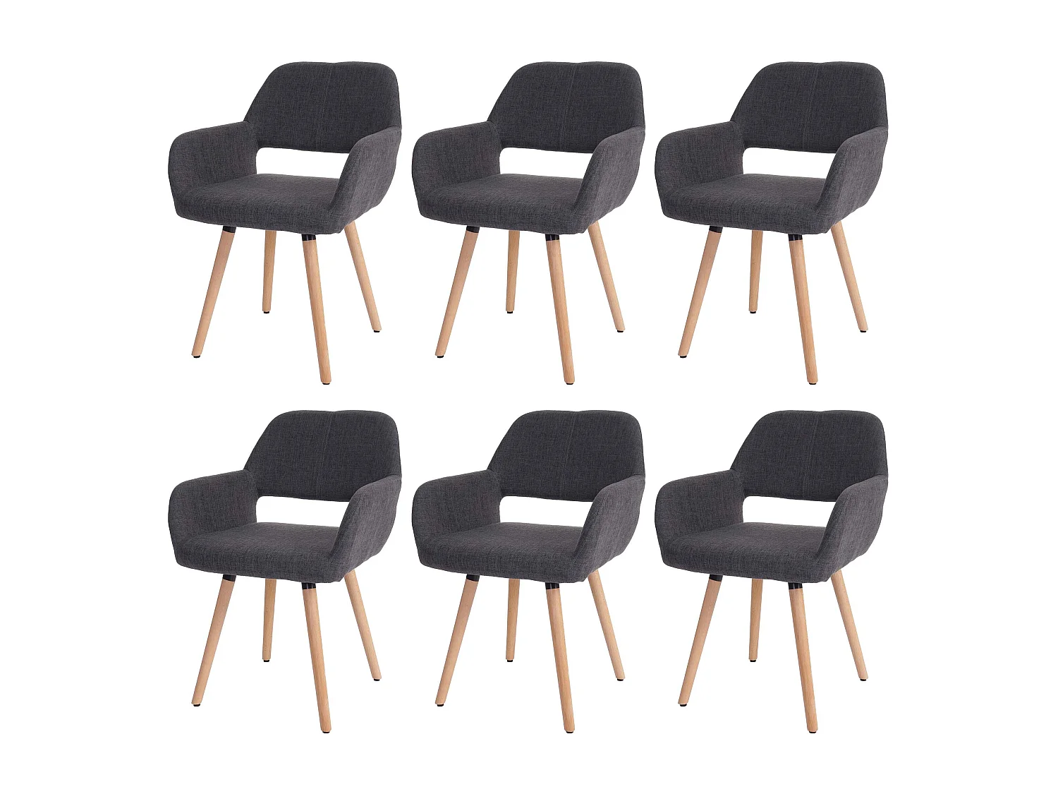 Silla de comedor MCW-A50 II (juego de 6),  textil, gris, patas claras