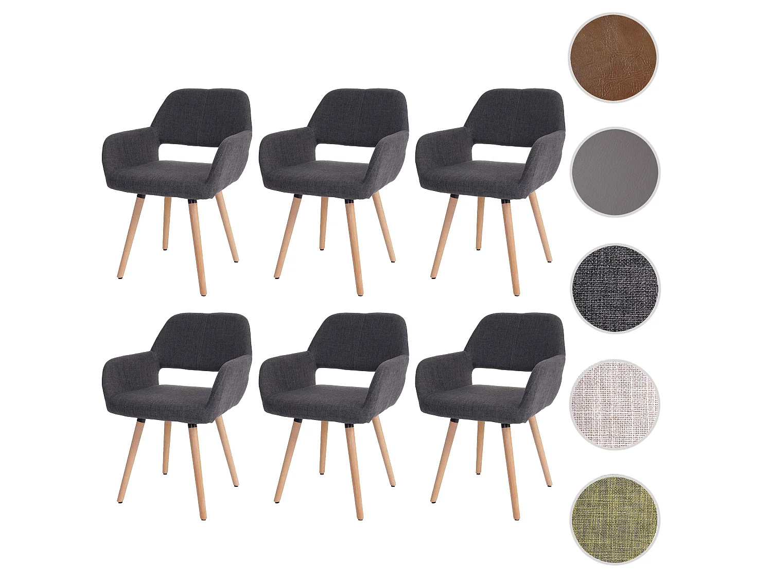 Silla de comedor MCW-A50 II (juego de 6),  textil, gris, patas claras