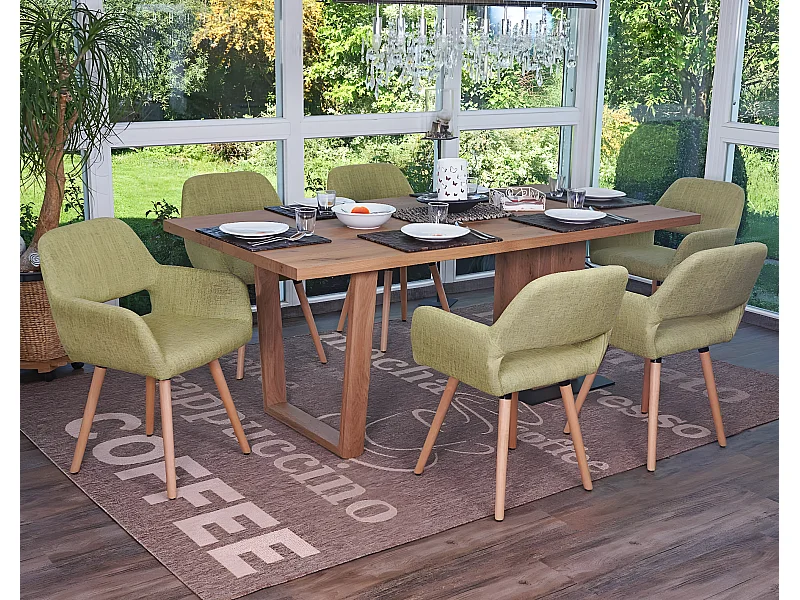 Eetkamerstoel MCW-A50 II (set van 6),  textiel, lichtgroen, lichtgekleurde poten