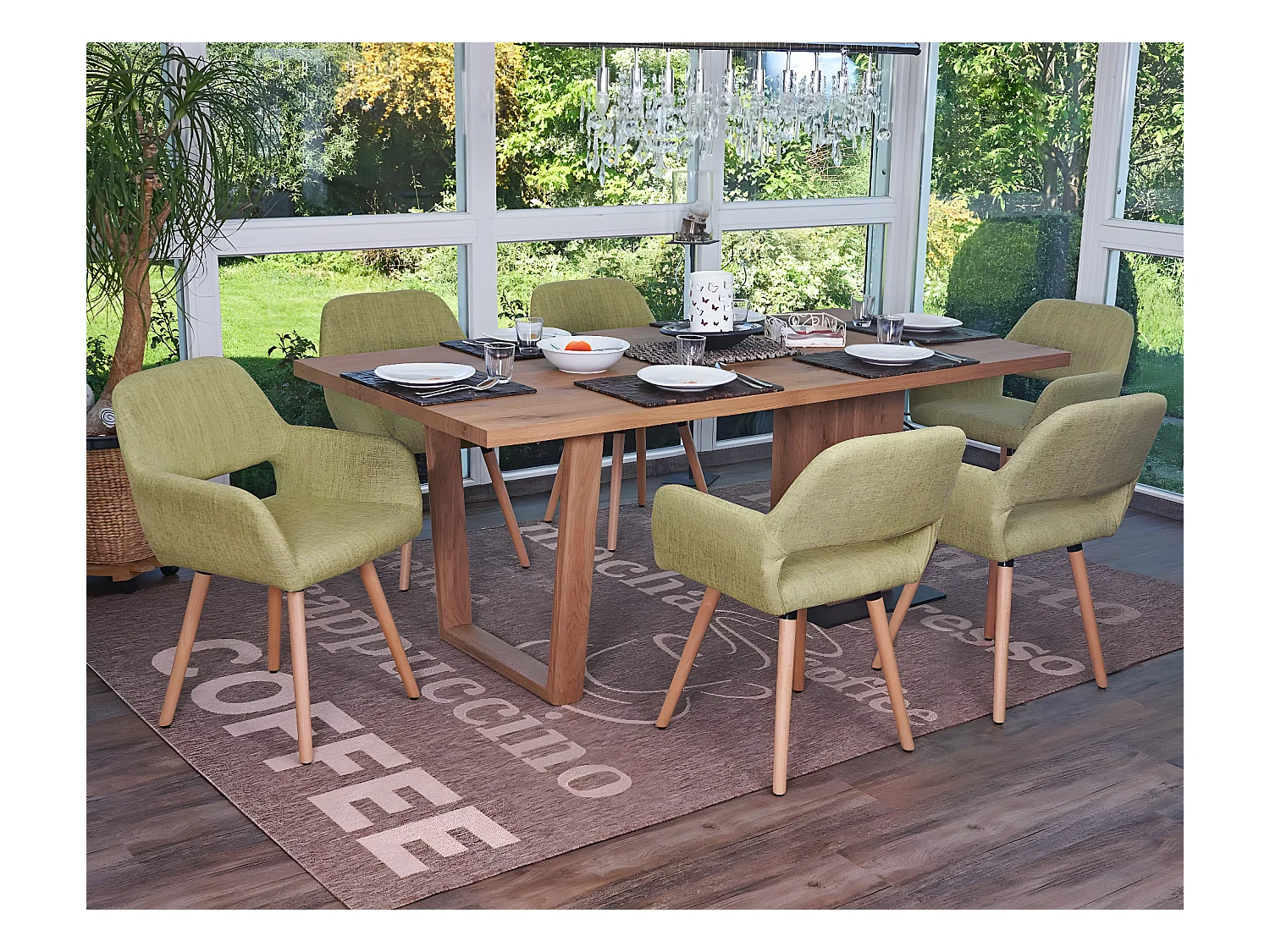 Chaise de salle à manger MCW-A50 II (lot de 6),  tissu, vert clair