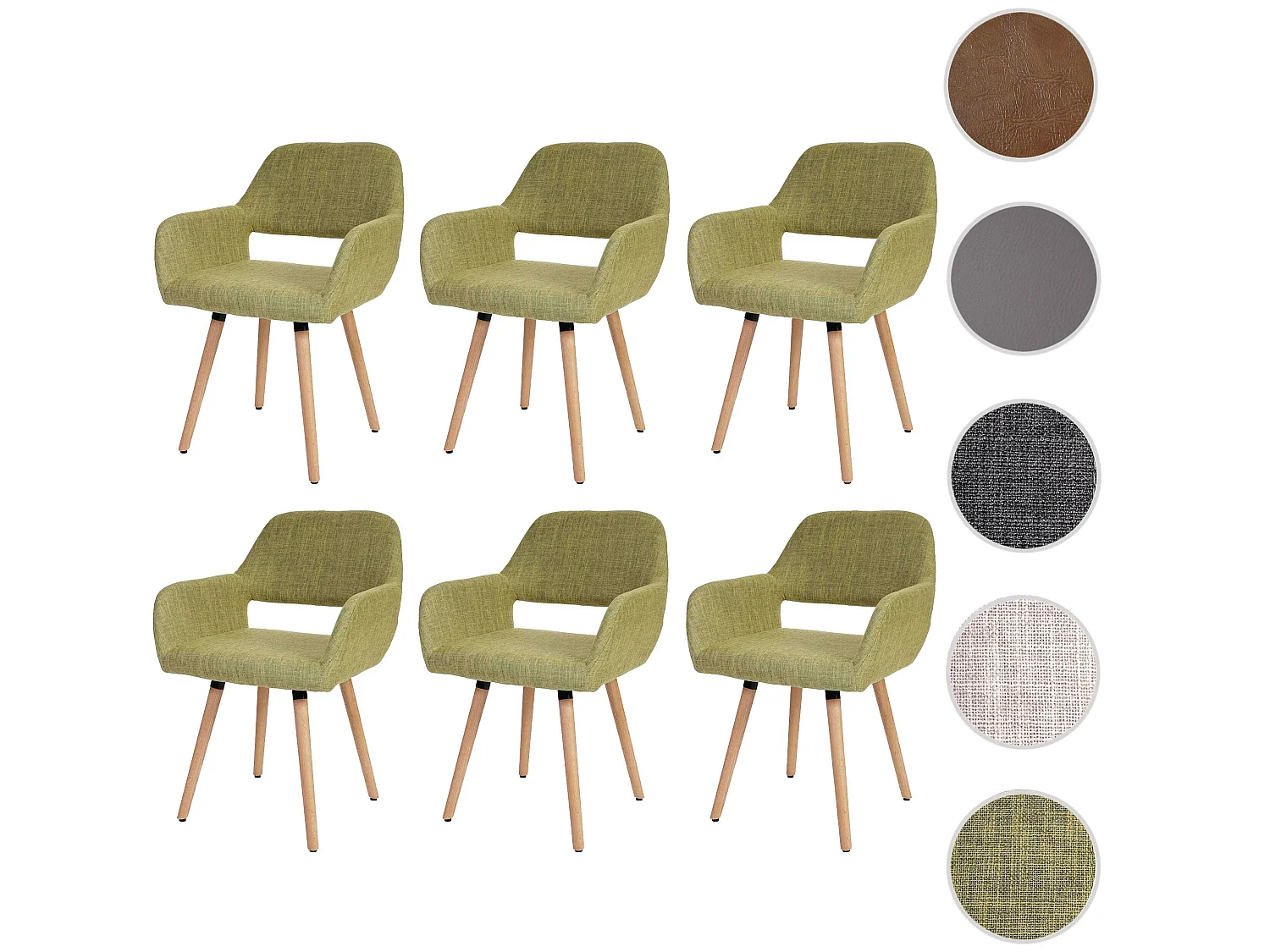 Cadeira de jantar MCW-A50 II (conjunto de 6),  têxtil, verde claro, pernas de cor clara