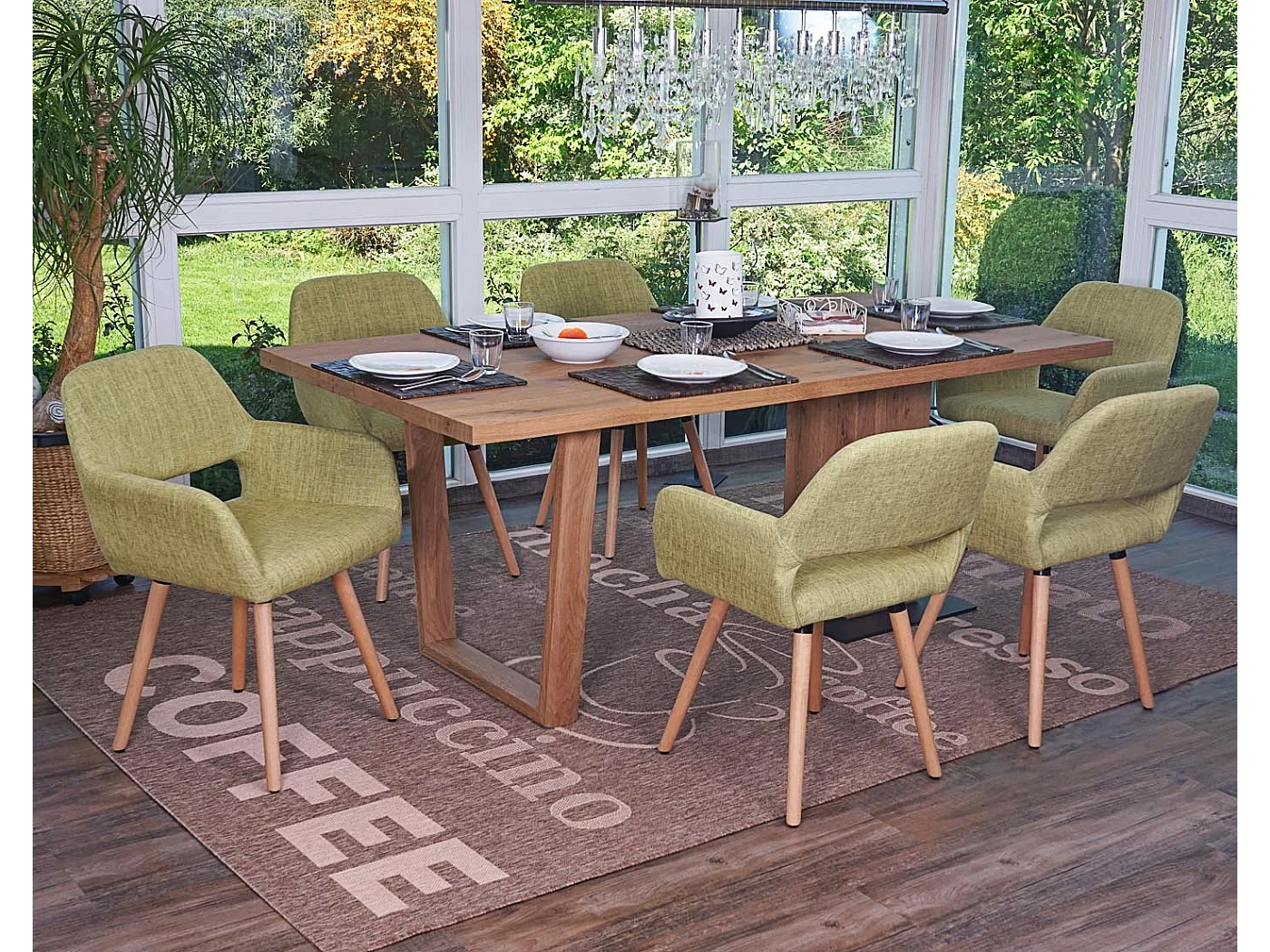 Esszimmerstuhl MCW-A50 II (6er-Set), Textil, hellgrün, helle Beine