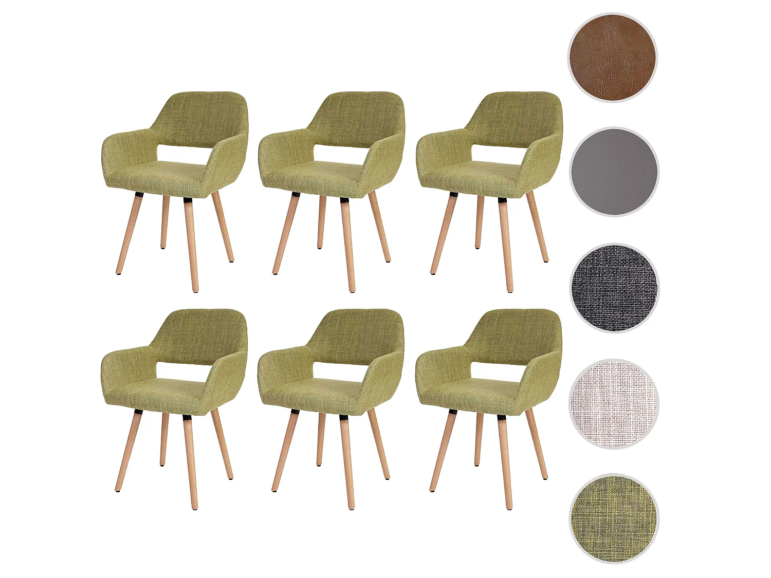 Esszimmerstuhl MCW-A50 II (6er-Set), Textil, hellgrün, helle Beine