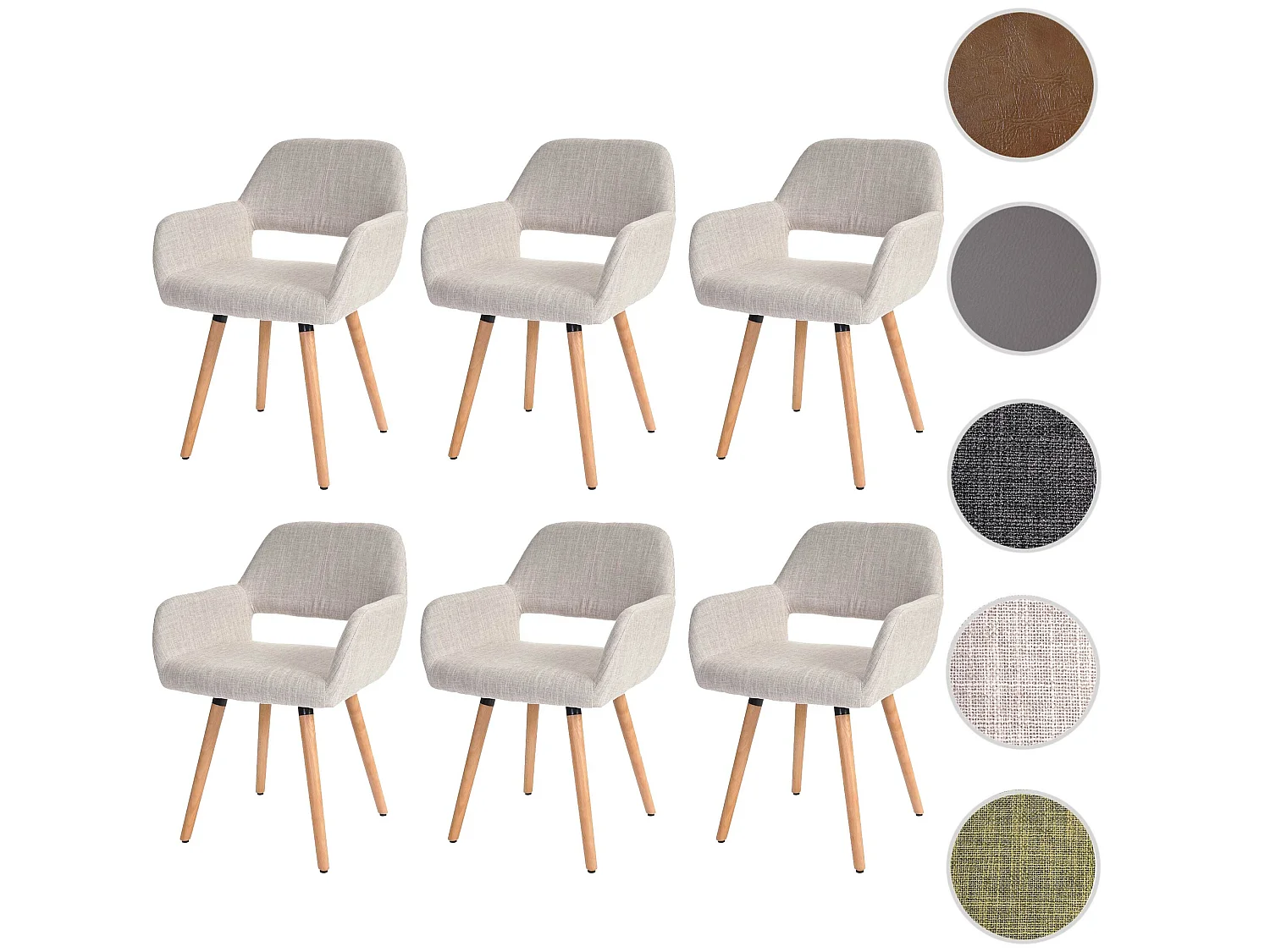 Cadeira de jantar MCW-A50 II (conjunto de 6),  têxtil, creme/cinza, pernas claras